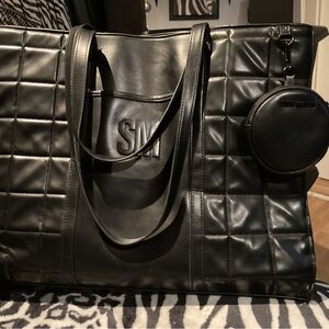 Steve Madden Black Quilted Tote with Detachable Coin Pouch